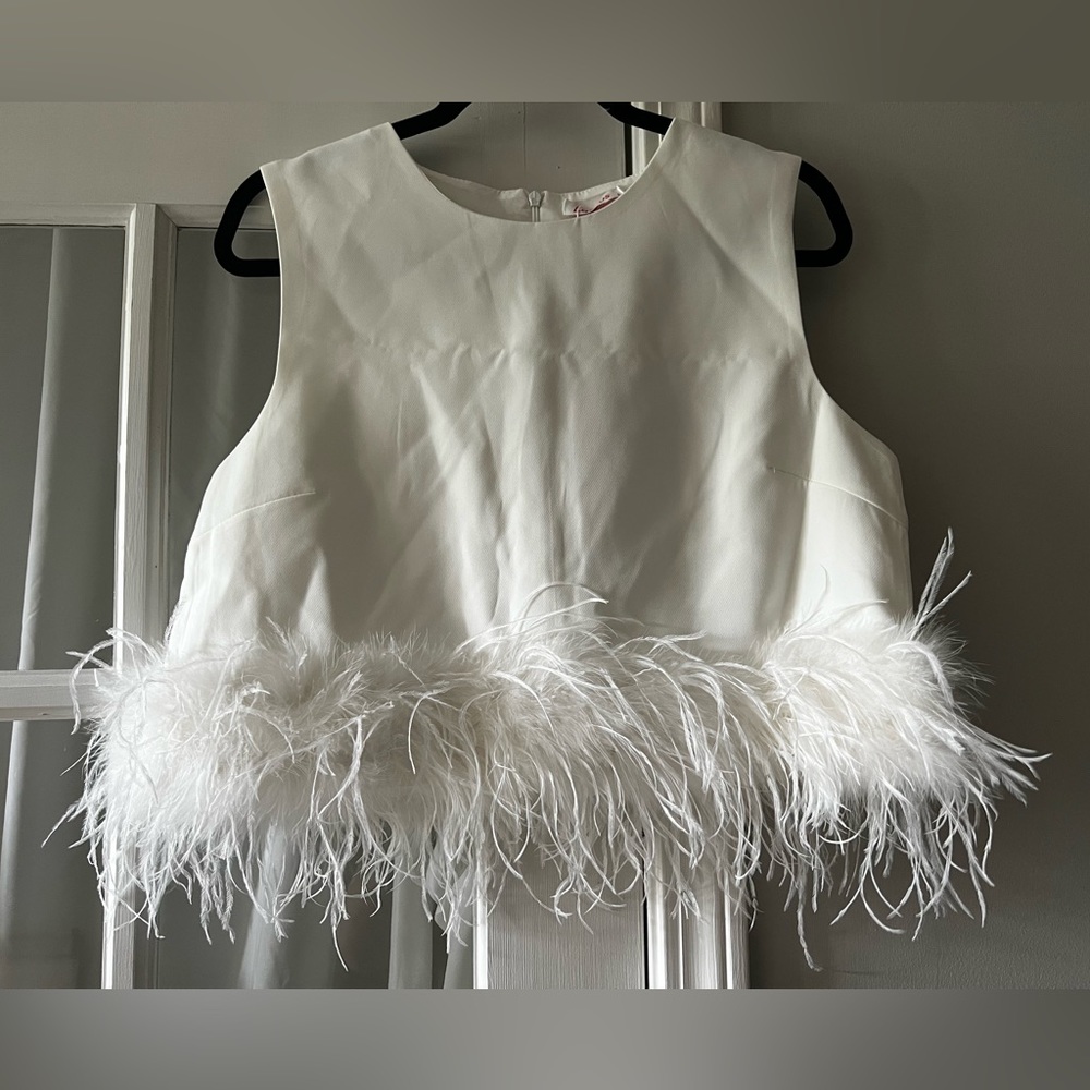 COPY - La’Ros Feather Trim Top, Size L, NWT
